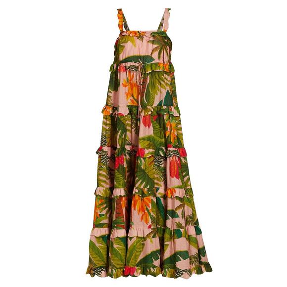 Farm Rio Cocoa Forest Ruffle Floral Maxi Dress - Picture 3 of 9